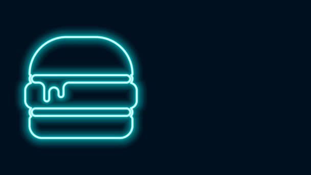 Glowing neon line Burger icon isolated on black background. Hamburger icon. Cheeseburger sandwich sign. Fast food menu. 4K Video motion graphic animation — Stock Video