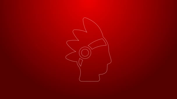 Zielona linia Indiańska ikona Indian odizolowana na czerwonym tle. 4K Animacja graficzna ruchu wideo — Wideo stockowe