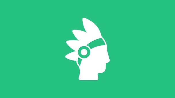 Ícone índio-americano nativo branco isolado em fundo verde. Animação gráfica em movimento de vídeo 4K — Vídeo de Stock
