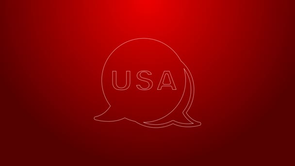 Groene lijn USA Independence Day icoon geïsoleerd op rode achtergrond. 4 juli. Verenigde Staten van Amerika land. 4K Video motion grafische animatie — Stockvideo
