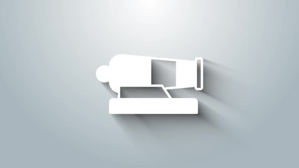 Ícone de canhão branco isolado em fundo cinza. Animação gráfica em movimento de vídeo 4K — Vídeo de Stock