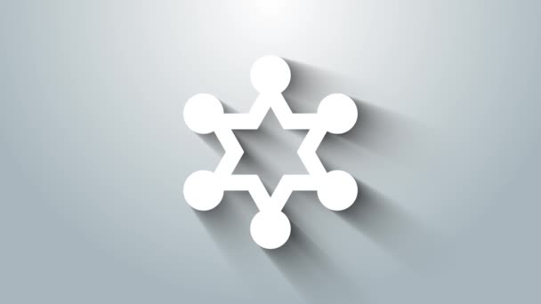 Weiße Hexagramm-Sheriff-Ikone isoliert auf grauem Hintergrund. Polizeiabzeichen-Symbol. 4K Video Motion Grafik Animation — Stockvideo