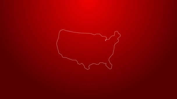 Icono de mapa de línea verde USA aislado sobre fondo rojo. Mapa de los Estados Unidos de América. Animación gráfica de vídeo 4K — Vídeos de Stock