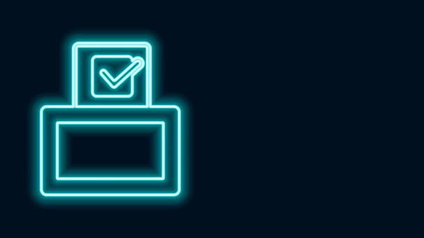 Ragyogó neon vonal Szavazóláda vagy szavazóláda boríték ikon elszigetelt fekete alapon. 4K Videó mozgás grafikus animáció — Stock videók