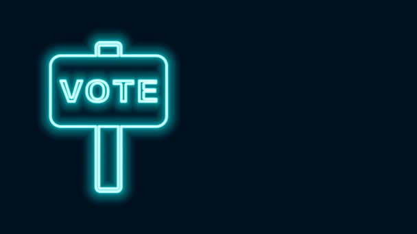 Parlayan neon hattı oy simgesi siyah arkaplanda izole edildi. 4K Video hareketli grafik canlandırması — Stok video