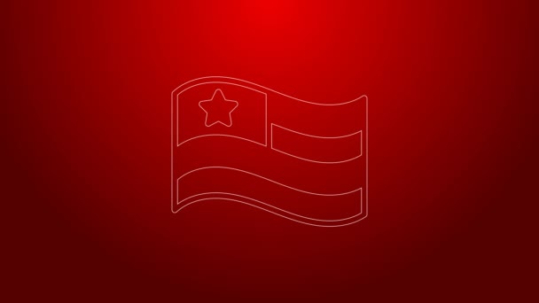 Línea verde icono de bandera americana aislado sobre fondo rojo. Bandera de USA. Estados Unidos de América. Animación gráfica de vídeo 4K — Vídeo de stock