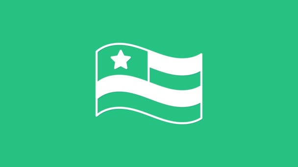 Fehér amerikai zászló ikon elszigetelt zöld alapon. Amerikai zászló. Amerikai Egyesült Államok. 4K Videó mozgás grafikus animáció — Stock videók