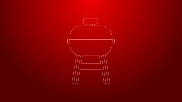 Linea verde icona barbecue isolato su sfondo rosso. Barbecue party. Animazione grafica 4K Video motion — Video Stock