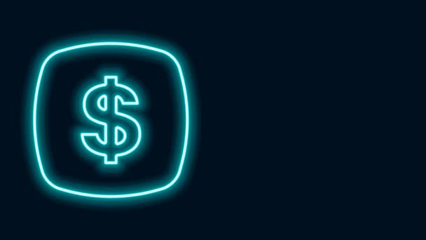 Linha de néon brilhante ícone do símbolo do dólar isolado no fundo preto. Dinheiro e dinheiro, riqueza, símbolo de pagamento. Jogo de casino. Animação gráfica em movimento de vídeo 4K — Vídeo de Stock