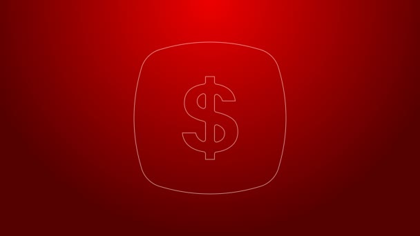 Línea verde icono símbolo del dólar aislado sobre fondo rojo. Dinero y efectivo, riqueza, símbolo de pago. Juego de casino. Animación gráfica de vídeo 4K — Vídeos de Stock