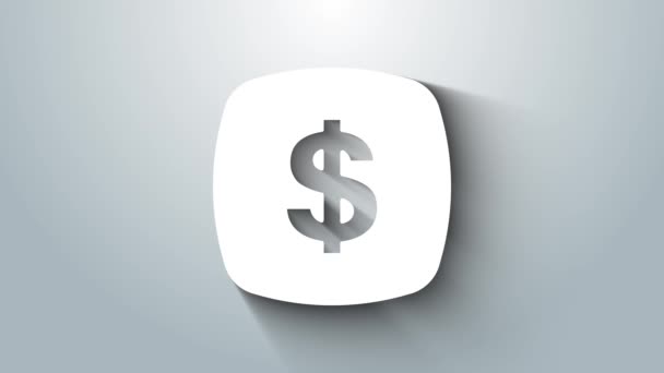 Icono símbolo del dólar blanco aislado sobre fondo gris. Dinero y efectivo, riqueza, símbolo de pago. Juego de casino. Animación gráfica de vídeo 4K — Vídeos de Stock