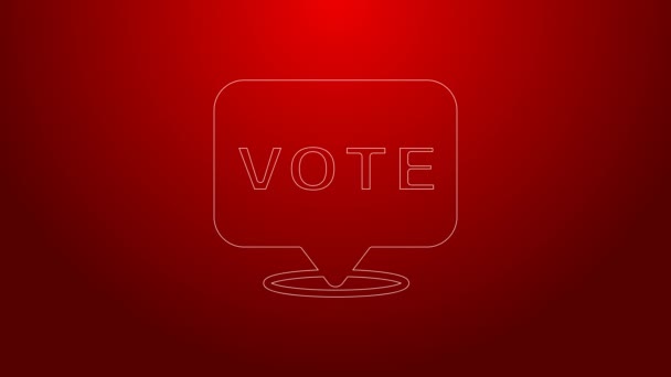 Ligne verte Icône de vote isolée sur fond rouge. Animation graphique de mouvement vidéo 4K — Video