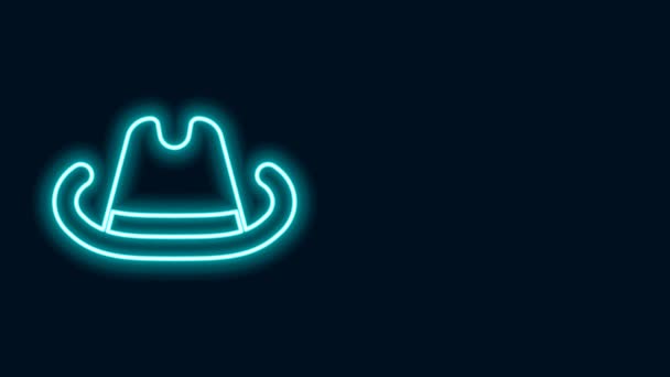 Glowing neon line Western cowboy hat icon isolated on black background. 4K Video motion graphic animation — Stock Video