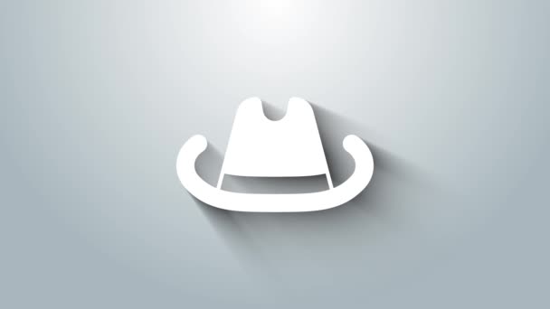 Ícone de chapéu cowboy ocidental branco isolado em fundo cinza. Animação gráfica em movimento de vídeo 4K — Vídeo de Stock