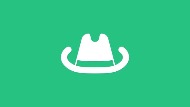 Ícone de chapéu cowboy ocidental branco isolado no fundo verde. Animação gráfica em movimento de vídeo 4K — Vídeo de Stock