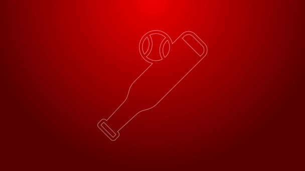 Green line Baseball bat with ball icon isolated on red background. 4K Video motion graphic animation — Stock Video