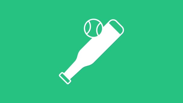 Bílá baseballová pálka s kuličkovou ikonou izolované na zeleném pozadí. Grafická animace pohybu videa 4K — Stock video