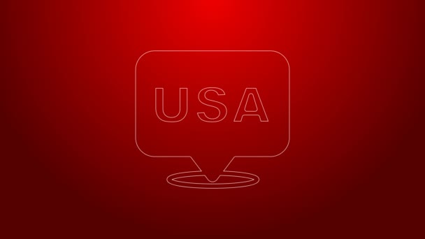 Línea verde USA Icono del día de la independencia aislado sobre fondo rojo. 4 de julio. Estados Unidos de América país. Animación gráfica de vídeo 4K — Vídeo de stock