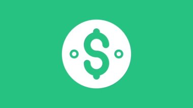 Beyaz Dolar sembolü yeşil arkaplanda izole edilmiş. Nakit ve para, servet, ödeme sembolü. Kumarhane kumarı. 4K Video hareketli grafik canlandırması