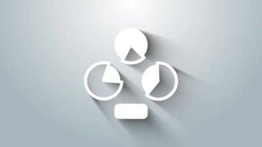 Gri arkaplanda beyaz pasta grafiği bilgi simgesi izole edildi. Diyagram çizelgesi. 4K Video hareketli grafik canlandırması