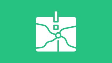 Yeşil arkaplanda beyaz kesişme noktası simgesi izole edildi. 4K Video hareketli grafik canlandırması