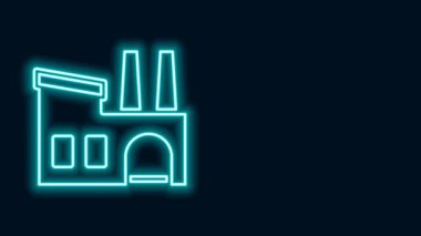 Parlayan neon hattı Fabrika simgesi siyah arkaplanda izole edildi. Endüstriyel bina. 4K Video hareketli grafik canlandırması