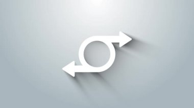 Beyaz Ok simgesi gri arkaplanda izole edildi. Yön Arrowhead sembolü. Navigasyon işaretçisi işareti. 4K Video hareketli grafik canlandırması