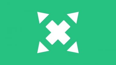 Beyaz yönlü ok simgesi yeşil arkaplanda izole edildi. 4K Video hareketli grafik canlandırması