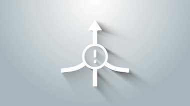 Beyaz Ok simgesi gri arkaplanda izole edildi. Yön Arrowhead sembolü. Navigasyon işaretçisi işareti. 4K Video hareketli grafik canlandırması