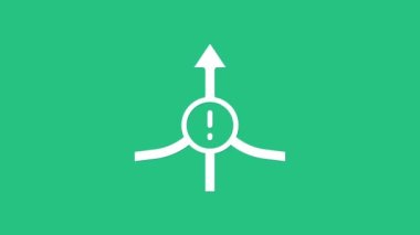 Beyaz Ok simgesi yeşil arkaplanda izole edildi. Yön Arrowhead sembolü. Navigasyon işaretçisi işareti. 4K Video hareketli grafik canlandırması