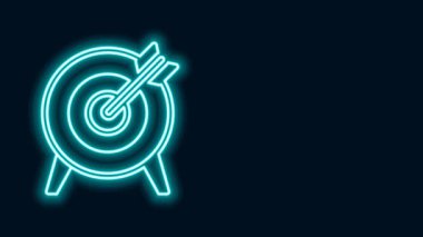 Parlayan neon hattı hedef finansal hedef kavramı simgesi siyah arkaplanda izole edildi. Sembolik hedeflere ulaşım, başarı. 4K Video hareketli grafik canlandırması