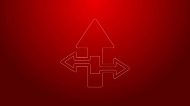 Yeşil çizgi ok simgesi kırmızı arkaplanda izole edildi. Yön Arrowhead sembolü. Navigasyon işaretçisi işareti. 4K Video hareketli grafik canlandırması