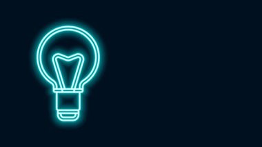 Siyah arkaplanda izole edilmiş fikir ikonu kavramına sahip parlak neon hattı ampulü. Enerji ve fikir sembolü. İlham konsepti. 4K Video hareketli grafik canlandırması