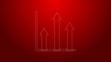 Kırmızı arkaplanda yeşil çizgi pasta grafiği bilgi simgesi izole edildi. Diyagram çizelgesi. 4K Video hareketli grafik canlandırması