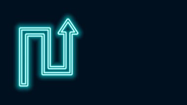 Parlayan neon çizgi ok simgesi siyah arkaplanda izole edildi. Yön Arrowhead sembolü. Navigasyon işaretçisi işareti. 4K Video hareketli grafik canlandırması