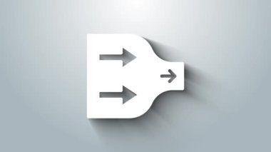 Beyaz Ok simgesi gri arkaplanda izole edildi. Yön Arrowhead sembolü. Navigasyon işaretçisi işareti. 4K Video hareketli grafik canlandırması