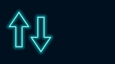 Parlayan neon çizgi ok simgesi siyah arkaplanda izole edildi. Yön Arrowhead sembolü. Navigasyon işaretçisi işareti. 4K Video hareketli grafik canlandırması