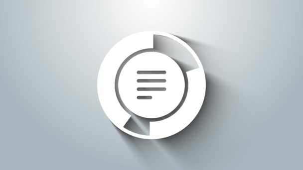 Icono de infografía gráfico Pie Blanco aislado sobre fondo gris. Signo de diagrama gráfico. Animación gráfica de vídeo 4K — Vídeo de stock
