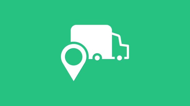 Icono de seguimiento de entrega blanca aislado sobre fondo verde. Seguimiento de paquetes. Animación gráfica de vídeo 4K — Vídeo de stock
