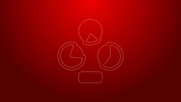 Línea verde Icono infográfico gráfico Pie gráfico aislado sobre fondo rojo. Signo de diagrama gráfico. Animación gráfica de vídeo 4K — Vídeo de stock