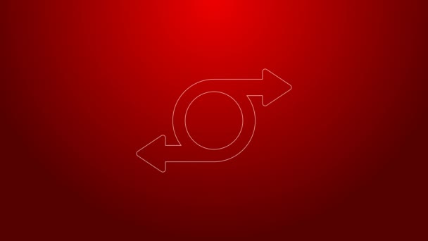 Green line Arrow icon isolated on red background. Direction Arrowhead symbol. Navigation pointer sign. 4K Video motion graphic animation — Stock Video