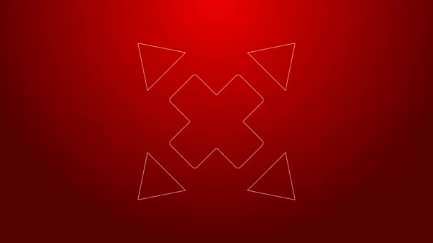 Green line Many ways directional arrow icon isolated on red background. 4K Video motion graphic animation — Vídeo de Stock