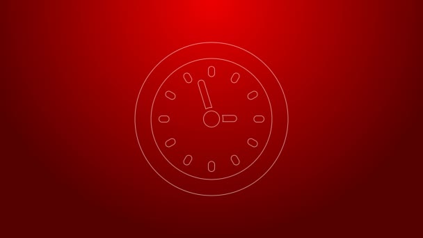 Zelená čára Ikona hodin izolované na červeném pozadí. Časový symbol. Grafická animace pohybu videa 4K — Stock video