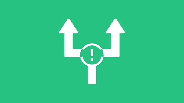 White Arrow icon isolated on green background. Direction Arrowhead symbol. Navigation pointer sign. 4K Video motion graphic animation — Vídeo de Stock