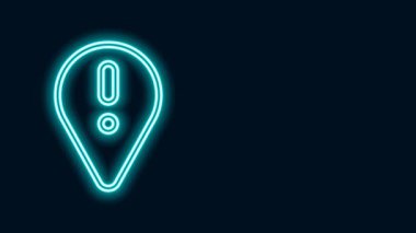 Siyah arkaplanda izole edilmiş ünlem işareti simgesiyle parlayan neon hattı haritası işaretleyicisi. Tehlike uyarısı, dikkat, dikkat, tehlike uyarısı önemli bir işaret. 4K Video hareketli grafik canlandırması