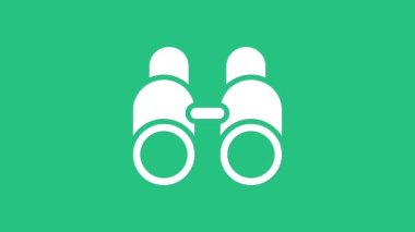 Yeşil arkaplanda beyaz dürbün simgesi izole edildi. Yazılım işareti bul. Casus ekipman sembolü. 4K Video hareketli grafik canlandırması