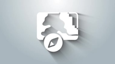 Şehir haritası yön bulma simgesinin beyaz bilgileri gri arkaplanda izole edildi. Mobil Uygulama Arayüzü tasarımı. Coğrafi konsept. 4K Video hareketli grafik canlandırması