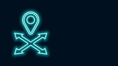 Parlayan neon çizgi haritası simgesi siyah arkaplanda izole edildi. Navigasyon, işaret, konum, harita, GPS, yön, yer, pusula, arama konsepti. 4K Video hareketli grafik canlandırması