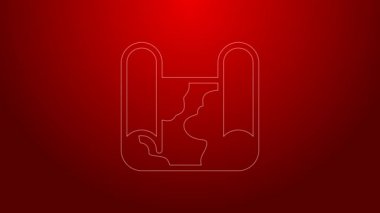 Yeşil çizgi katlanmış harita simgesi kırmızı arkaplanda izole edildi. 4K Video hareketli grafik canlandırması