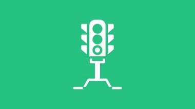 Yeşil arkaplanda beyaz trafik ışığı simgesi izole edildi. 4K Video hareketli grafik canlandırması